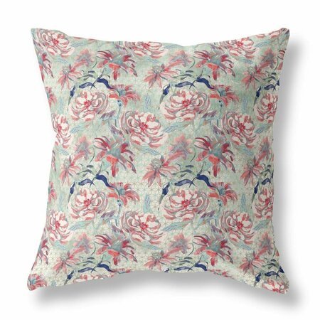 PALACEDESIGNS 26 in. Roses Indoor & Outdoor Throw Pillow Light Green & Red PA3106433